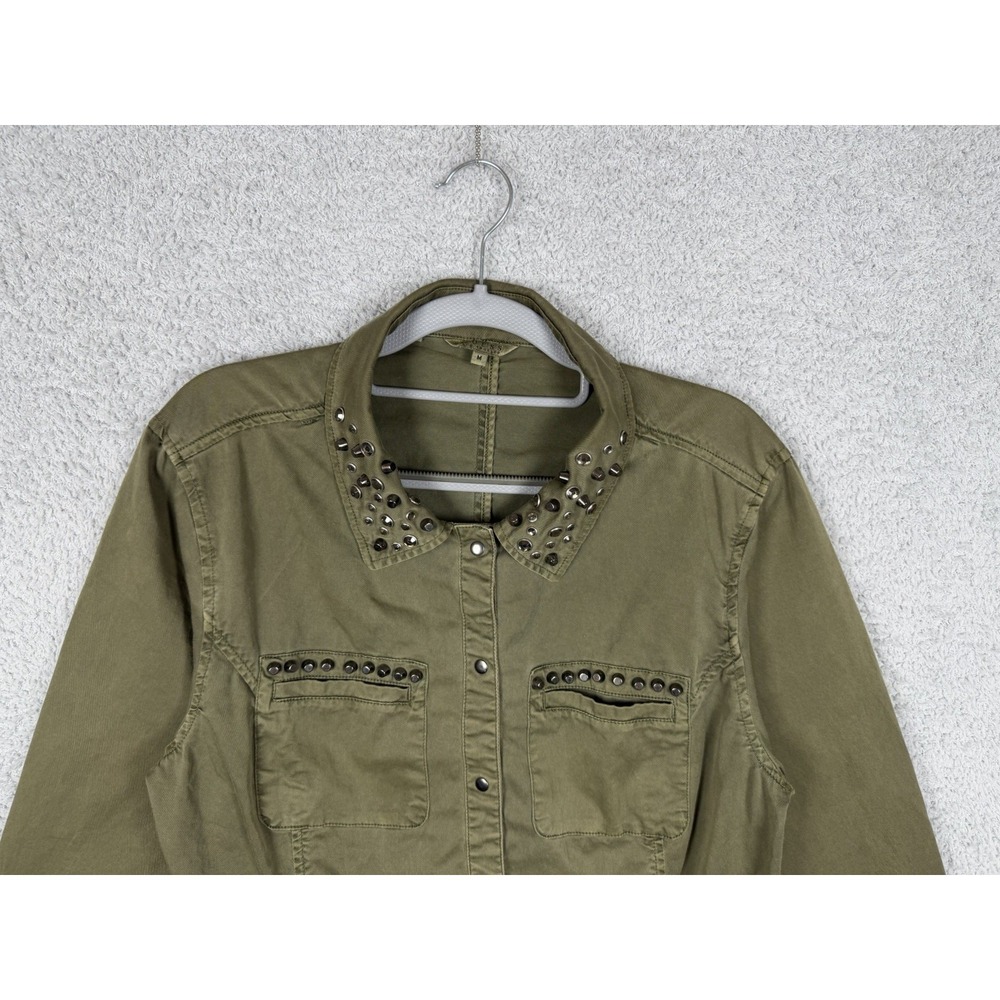 GUESS Womens Studded Military Jacket Olive Green Utility Cargo Size M - Picture 3 of 9